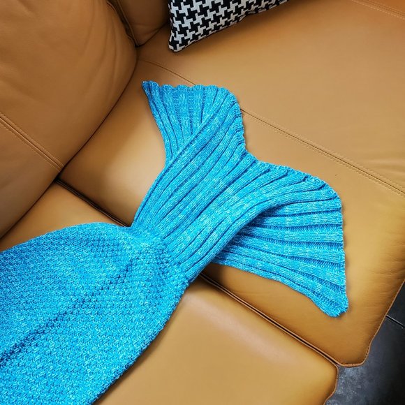 Adult Kids Girls Teal Mermaid Tail Crochet Sofa Blanket Soft Comfy Warm Wearable - Picture 3 of 11